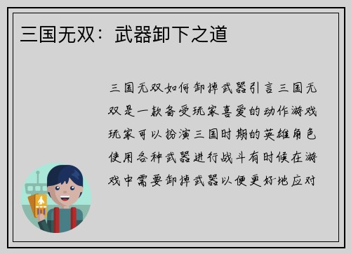 三国无双：武器卸下之道